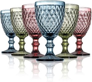 Shenzhu verres à vin 10oz gobelet en verre coloré avec tige 300ml motif Vintage en relief verres romantiques pour fête de mariage