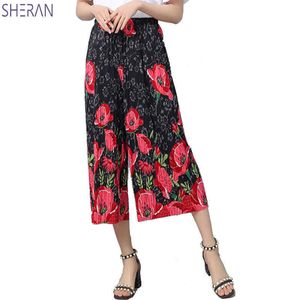 Sheran National Wind Wide Jambe Pantalon Femme Nouveau Loge Plus Taille Taille High Taille Casual Pantalon Pantalon Imprimé Fleur Summer Fashion Femmes Q0801