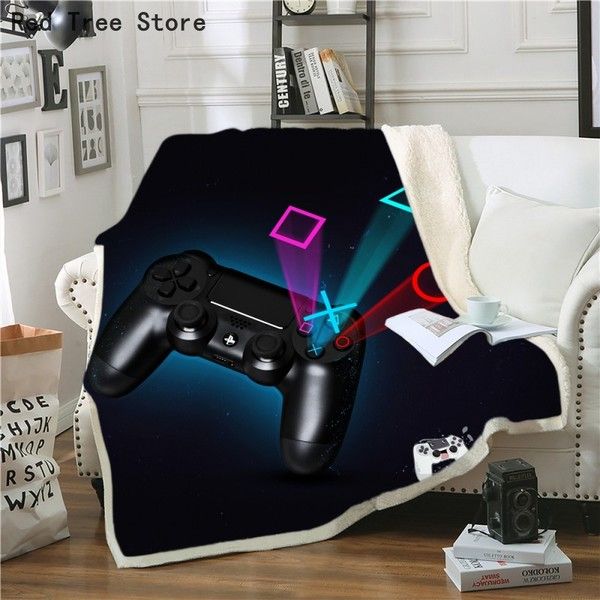 Couverture Sherpa 3d avec manette de jeu et Console de jeu, Textile de maison pour adolescents, enfants, garçons, chambre à coucher, canapé, voyage, pique-nique