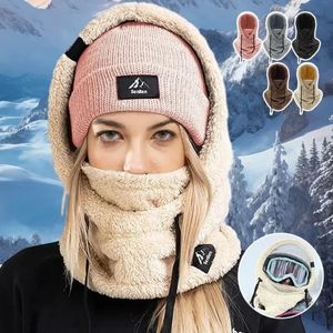 Sherpa capuche masque de ski haute polaire cagoule hiver coupe-vent en plein air casquette de cyclisme masques bonnets femmes peluche chapeau chaud 240111