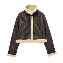 Sherpa Lined Shearling Leather Flight PU Jacket biker veste en faux cuir femme manteau en cuir épais vêtements d'hiver en cuir cuir artificiel 1387