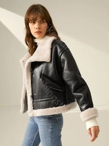 Sherpa Lined Shearling Leather Flight PU Jacket biker veste en faux cuir femme manteau en cuir épais vêtements d'hiver en cuir cuir artificiel