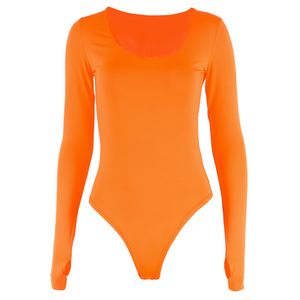 Shestyle Bodycon Orange Bodys Femmes Automne À Manches Longues Solide Hiver De Base Body Suit Femme O Cou Noir Rose 201007