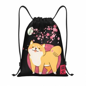 SHIBA INU Drawstring Backpack Sports Gym Gym Bag For Women Men Dog of Japan Cherry Blossom Mo Kanji Training Sackpack V5QV#