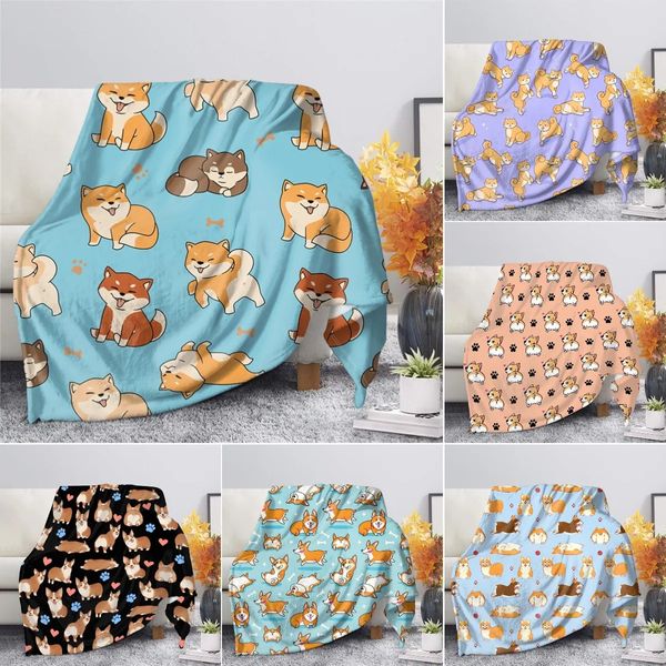 Couverture imprimée Shiba Inu, couvertures polaires en flanelle de dessin animé, à jeter sur le lit/canapé/canapé, pour bébés filles et garçons, cadeau pour enfants, Super doux, King Size 240122