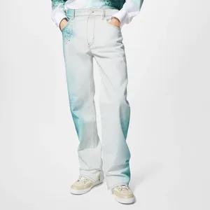 Shibori imprimé Denim pantalon régulier printemps automne jeans pour hommes marque vêtements mode mâle denim pantalon de haute qualité élastique hommes denim pantalon 8590
