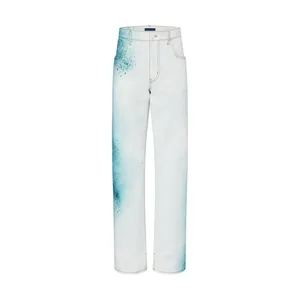 Shibori imprimé Denim pantalon régulier printemps automne jeans pour hommes marque vêtements mode mâle denim pantalon de haute qualité élastique hommes denim pantalon 8589