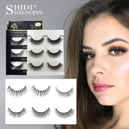 Shidishangpin 3 Pairs Mink Eyelashes Natural Fake Eye Wimpers Make-up Handgemaakte 3D Mink Washes False Lash Volume Wimper Extension