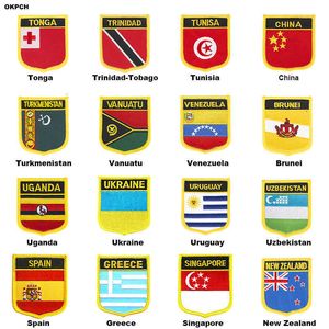 Patchs de drapeau en forme de bouclier, Espagne, Grèce, Singapour, Nouvelle-Zélande, Uruguay, Ouzbékistan