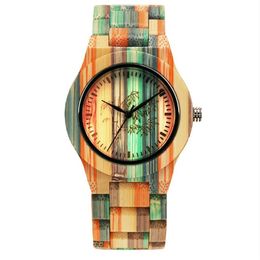 SHIFENMEI Orologio colorato atmosfera di bambù orologi ecologia naturale carbonizzazione semplici orologi da polso al quarzo2368