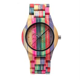 SHIFENMEI Reloj Colorido Bambú Atmósfera De Moda Exquisitos Relojes De Vidrio Ecología Natural Hebilla Delicada Pulsera De Cuarzo Simple224H