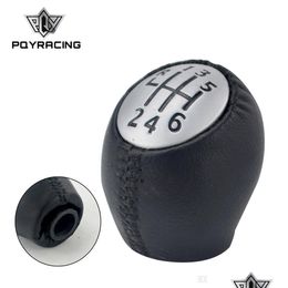 Shift Knob Pqy Leather 6 Speed Manual Car Gear Styling para Renat Megane Scenic Laguna Espace Master Vauxhal Opel Drop Delivery Mobil Dhqvf
