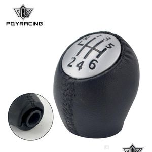 Shift Knob PQY Leather 6 Speed ​​Handmatige auto Gear Styling voor Renat Megane Scenic Laguna Espace Master Vauxhal Opel Drop Delivery Mobil Dhqvf