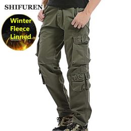 SHIFUREN hiver polaire hommes Cargo pantalon coupe ample multi-poches mâle Double couche épaissir chaud militaire pantalon grande taille 29-40 240105