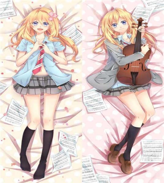 Shigatsu Wa Kimi No Uso Anime personajes Miyazono Kaori Cubierta de almohada de lanzamiento tu mentira en abril Dakimakura Body Pillowcase9726752
