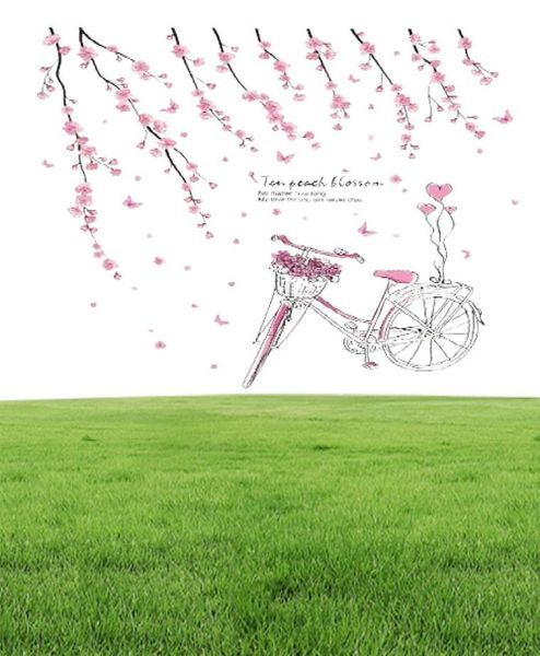 SHIJUEHEZI Autocollants muraux de fille de bande dessinée en PVC matériel bricolage fleurs de pêche autocollant mural de vélo pour chambres d'enfants décoration de chambre de bébé 3405743