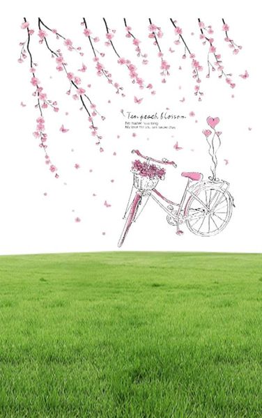 SHIJUEHEZI Autocollants muraux de fille de bande dessinée en PVC matériel bricolage fleurs de pêche autocollant mural de vélo pour chambres d'enfants décoration de chambre de bébé 6489364
