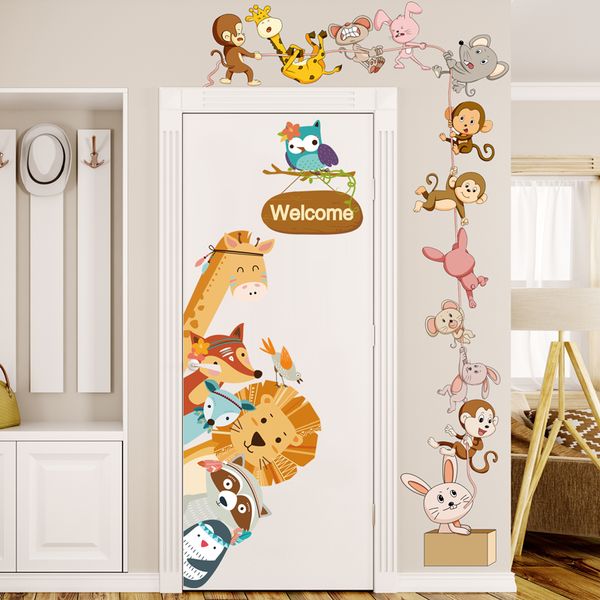 Shijuekongjian animales de dibujos animados pegatinas de pared DIY león jirafa mural calcomanías para habitaciones de niños dormitorio del bebé decoración del hogar 220607