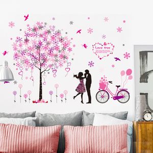 [shijuekongjian] Parejas de dibujos animados Pegatinas de pared DIY Árbol Bicicleta Calcomanías de pared para sala de estar Dormitorio Decoración del hogar