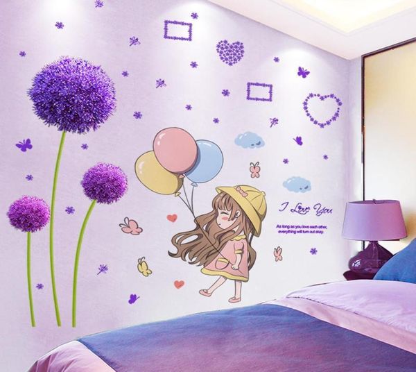 Shijuekongjian Cartoon Girl Girl Stickers Wallrs Diy Dandelion Flower Mural Decals for House Kids Chooms Baby Bedroom Decoration 16896884