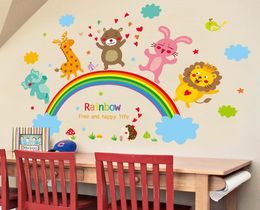 Shijuekongjian Cartoon Lion Bear Animales Pegatizas de pared Diy Rainbow Nubes Mural Docals para niños Decoración del dormitorio del bebé 201150358