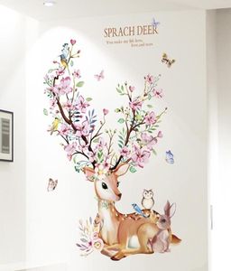 Shijuekongjian Deer Rabbit Animal Wall Pegatinas Diy Flores Decedentes de pared para la casa Decoración del dormitorio del bebé 2011309961569