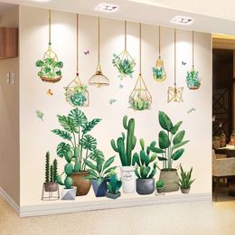 [shijuekongjian] pegatinas de pared de plantas verdes, decoración DIY, Mural de cultura en maceta, calcomanías para sala de estar, dormitorio, cocina, decoración del hogar