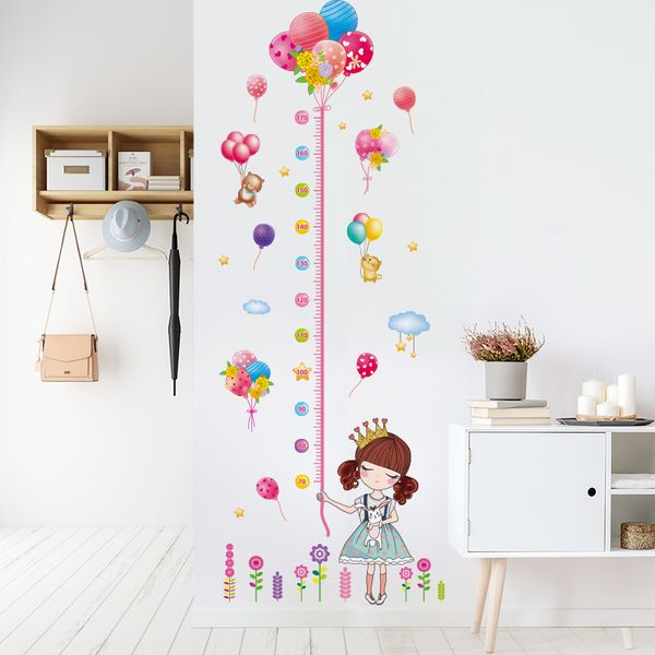 [shijuekongjian] Hauteur Mesure Stickers Muraux DIY Bande Dessinée Fille Ballons Stickers Muraux pour Enfants Chambres Bébé Chambre Maison Décoration 201201