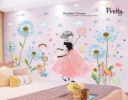 Shijuekongjian mooie meid muurstickers voor kinderkamers baby slaapkamer kinderkamer decoratie diy roze kleur bloemen muurstickers gttu5256090