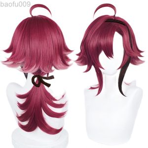 Shikanoin Heizou Cosplay Pruik Game Genshin Impact 55 Cm Kleine Paardenstaart Gradiënt Hittebestendige Haar Halloween Party Pruiken L220802