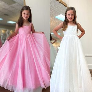 Shimmer Girl Pageant Dress 2023 Fleur Filles Glitter Tulle Petits Enfants Anniversaire Robe De Fête Formelle Infant Toddler Teens Minuscule Jeune Junior Miss Blush Rose Blanc