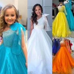Shimmer Girl Preteen Pageant Dress 2023 Bow AB Stones Crystal Ballgown Little Kid Anniversaire Robe de soirée formelle Infant Toddler Teens Tiny Young Junior Miss One-Shoulder