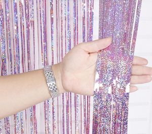 Shimmer Long métallisé Laser feuille paillettes clinquant rideau porte mariage toile de fond fête décor lieu mise en page photographie arrière-plan