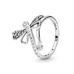 Anillo de libélula brillante Auténtica plata esterlina Mujeres Niñas Regalo de boda Joyería Para pandora CZ Anillos de compromiso de diamantes con caja original