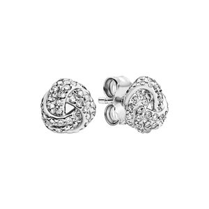 Brillante nudo Stud Pendiente Auténtica plata esterlina Joyería de boda para mujer Para pandora Rose Gold novia regalo diseñador Pendientes con caja original