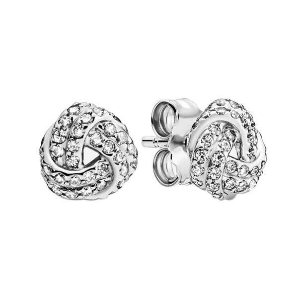 Boucles d'oreilles à nœud scintillant en argent sterling 925, bijoux de fête de mariage pour femmes et filles, coffret original pour Pandora, or rose, cadeau pour petite amie