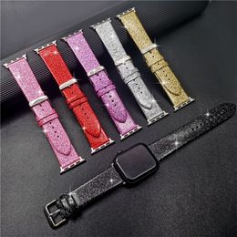 Shimmering Powder Pu Leather Watchband Band Band Fit IWatch Series 7 6 SE 5 4 3 voor Apple Watch 38 40 41 42 44 45 mm polsbandje