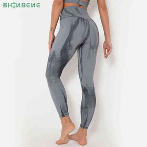 Shinbene Tie Dye Stretch Naked Feel Fitness Sport Legging Women High Taille Buttery Soft Workout Gym Legging Yogabroek Panty's H1221