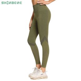 SHINBENE Tummy Control Seamless Fitness Running Leggings Femmes Extensible Taille Haute Sport Entraînement Gym Compression Collants Pantalon H1221