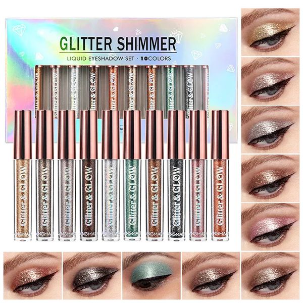 Shine Diamond Sombra de ojos Crema Glitter Eyeliner Set Sombra de ojos Pluma Maquillaje Duradero Color dorado plateado Liner Gel Cosméticos 240123