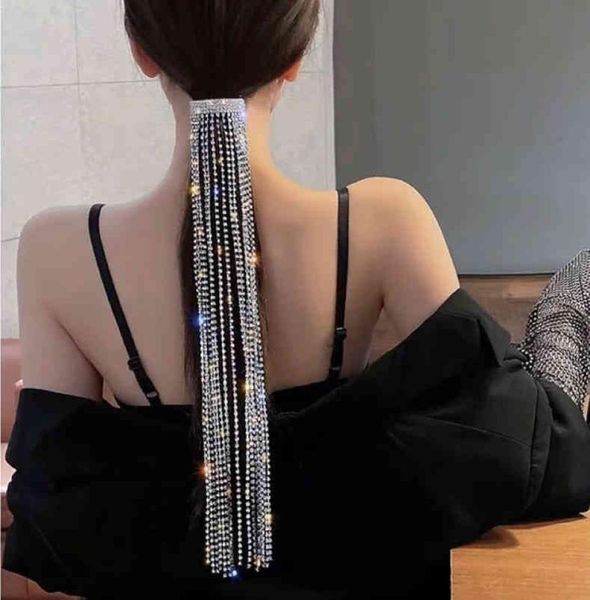 Shine Full Rhinestone Mujer Mujer Long Tassel Accesorios para el cabello de la boda Banquete de boda Sitio del tocado del tocado Bobby P8447678