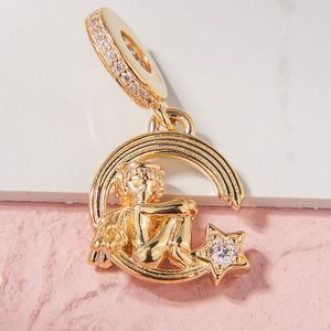Shine Gold Metal Plaqué Ange Filant Étoile Dangle Charme Perle Pour Européenne Pandora Bijoux Charme Bracelets