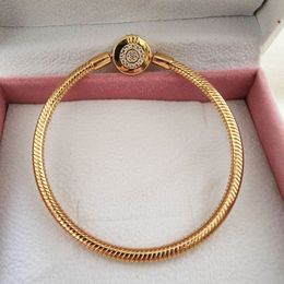 Bracelet plaqué or brillant Couronne étincelante O Chaîne de serpent Bracelet de mode Convient pour les bracelets européens Pandora Charms et perles