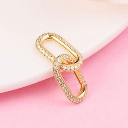 Shine Gold Plated Silver ME Styling Pave Double Link Charm Bead Solo se adapta a European Pandora Me Type Jewelry Pulseras Collares
