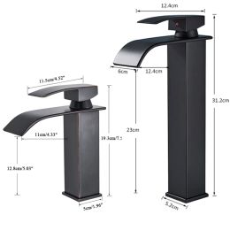 Shinesia Matte Black Basin Robinet Deck Mounted Lever Salle Bathroom Crane Waterfall Brass Brash Bathroom Tap Hot Cold Water Mixer Tap