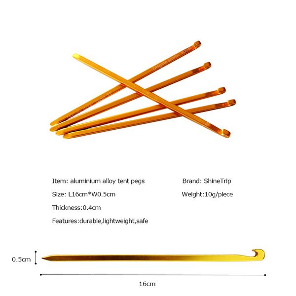10 Uds Shinetrip 7001 clavijas para tienda de campaña de aleación de aluminio de aviación clavo cuadrado ultraligero acampada jardín estacas gancho 16cm tiendas de campaña refugios accesorios de tienda