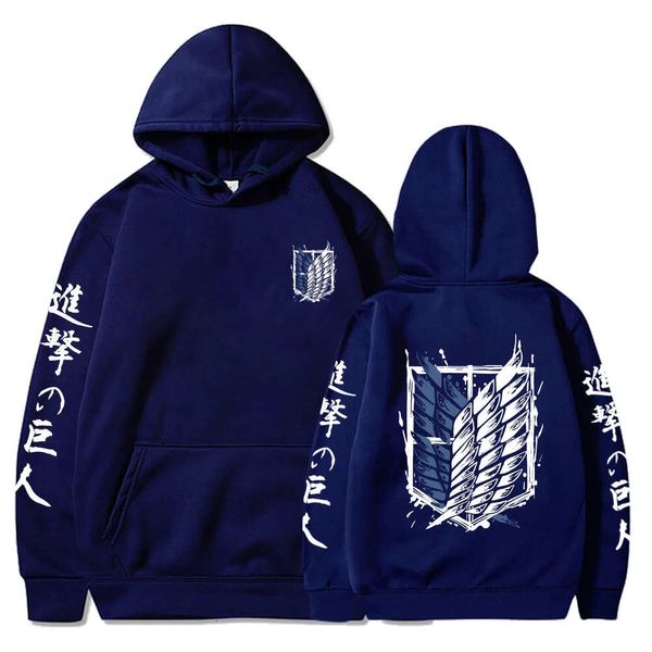 Shingeki No Kyojin sweats Y2k Haruku haut bleu marine pulls attaque sur Titan sweats à capuche Anime vêtements Liberty Wings manteau