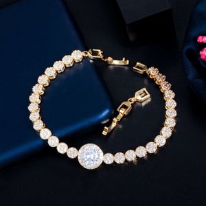 Brillant 18k plaqué or haut blanc rond cubique Zircon soirée Tennis Bracelet bijoux pour femme mariage cadeau de noël