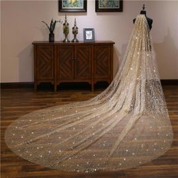 Shining Champagne Gold Wedding Veils 35m kathedraallengte lange bruids sluier voor vrouwen haarbruiloft accessoires8135132