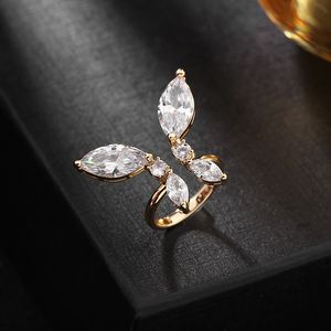 Bague papillon en cristal brillant pour filles 2021 mode bijoux de Banquet de fête de mariage anneaux d'ouverture en Zircon plaqué or